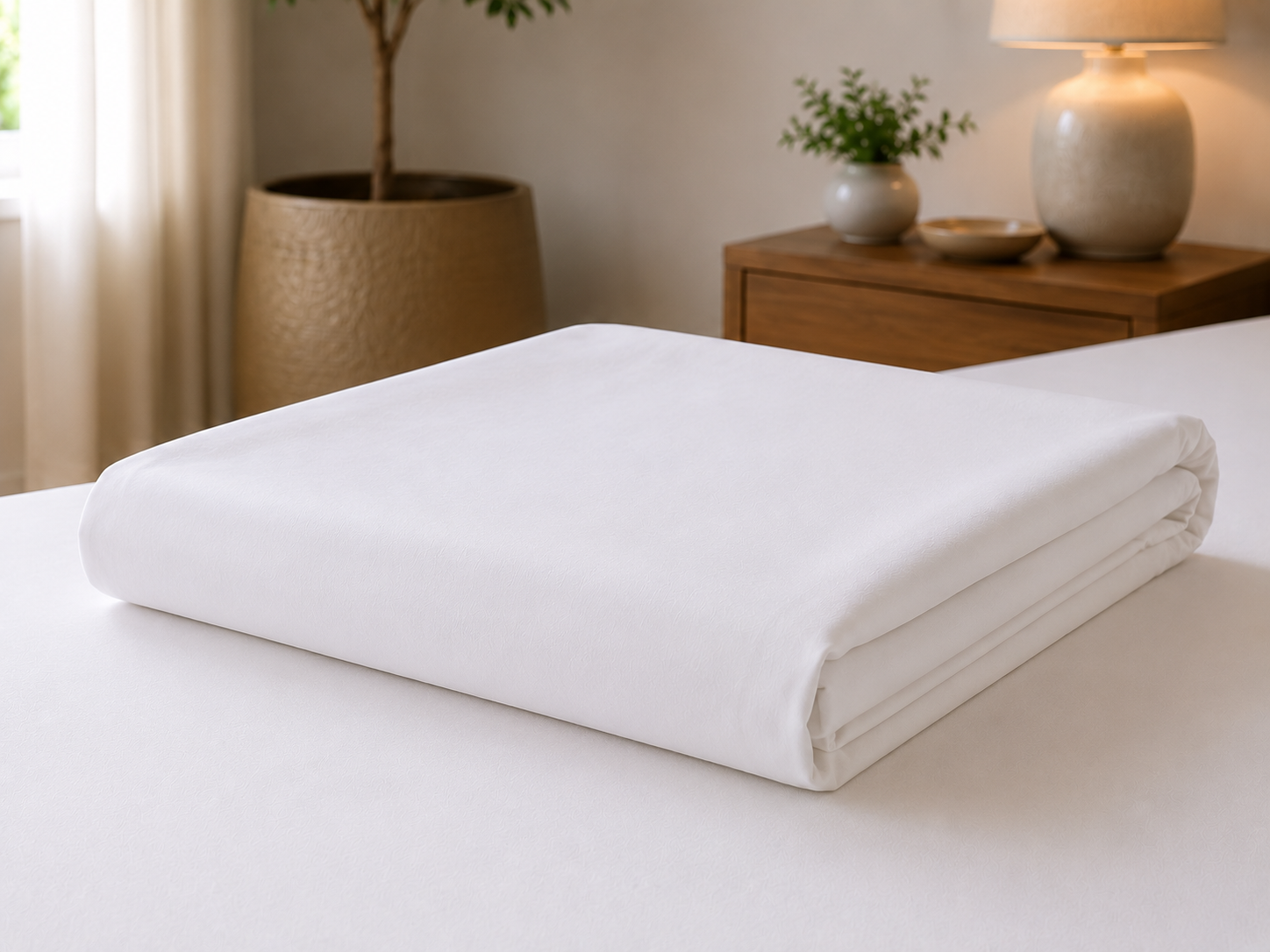 Plain White Fitted Sheet – 300TC Cotton Sateen