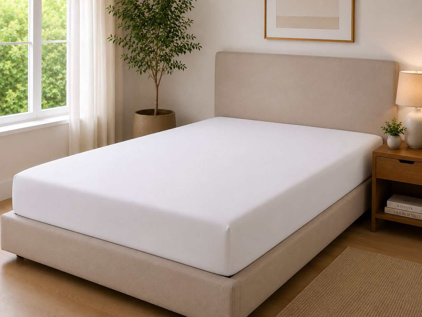 Plain White Fitted Sheet – 300TC Cotton Sateen